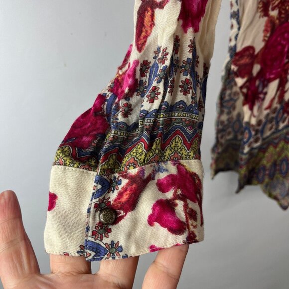 Aratta Silent Journey Womens Tunic Blouse Shirt Top Size Large Pink Floral Boho - Picture 4 of 13